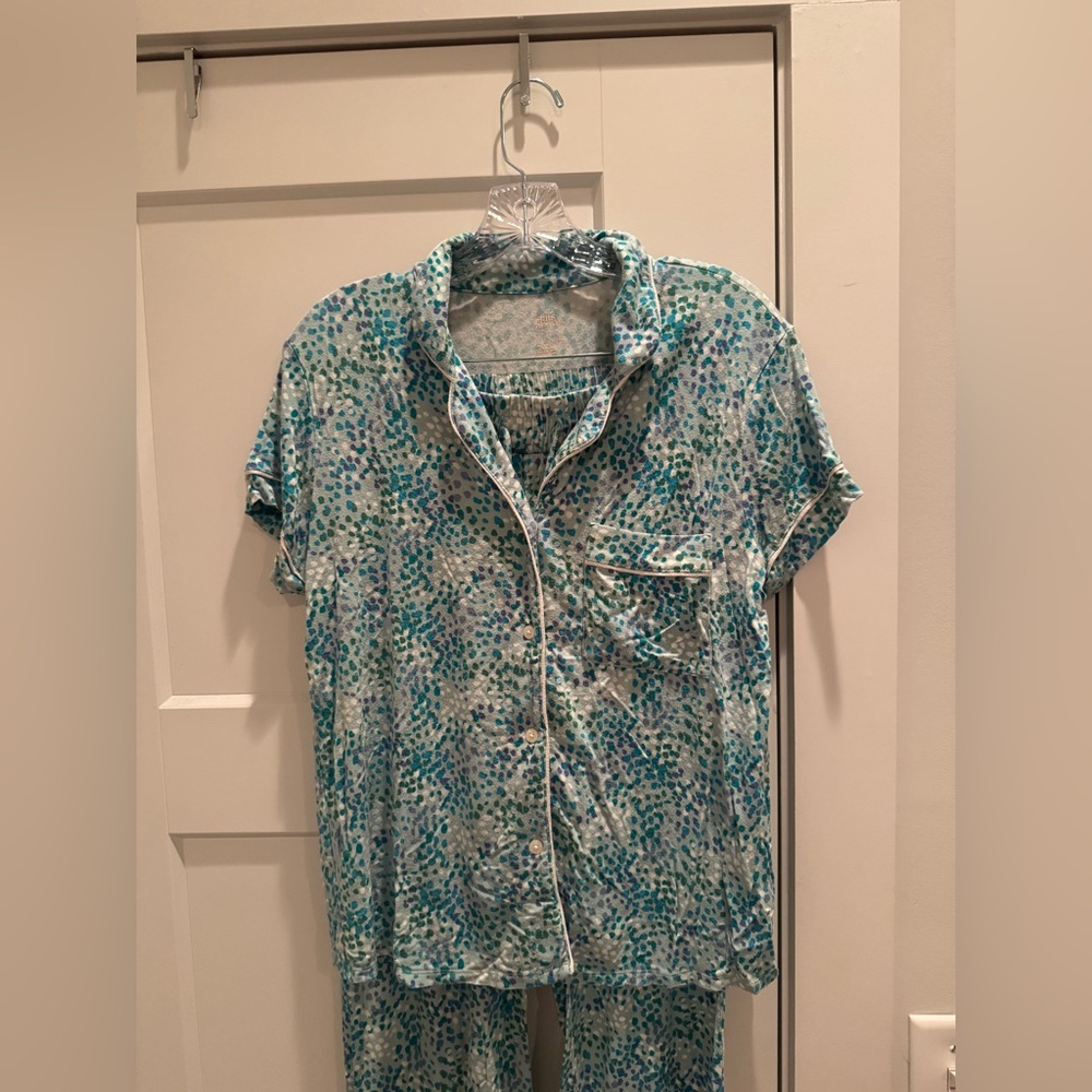 Auden Teal and White Patterned 3 piece Pajama Set
